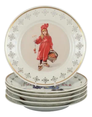 Porcelain Plates with Motifs from Carl Larssons Paintings from Bing & Grøndahl, 1960s, Set of 6