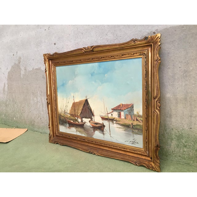 1950s 1950 Oil on Canvas, the Lagoon, Valencia, Spain Signed C.Lopez For Sale - Image 5 of 8