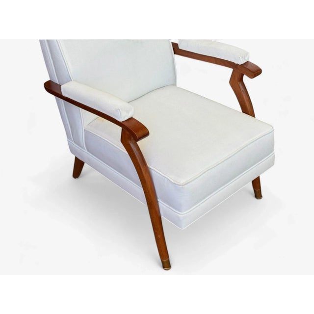 Textile Maison Leleu Style, French Modern, White Mohair, Wood, Lounge Chairs, 1970s For Sale - Image 7 of 12