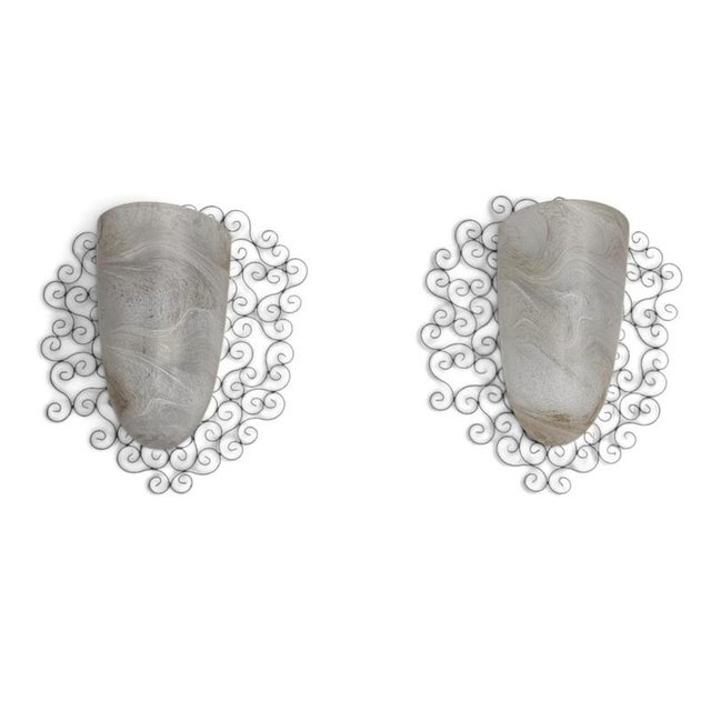Frosted Amber Glass and Wrought Iron Wall Sconces with Metal Frames, Set of 2 For Sale - Image 5 of 18