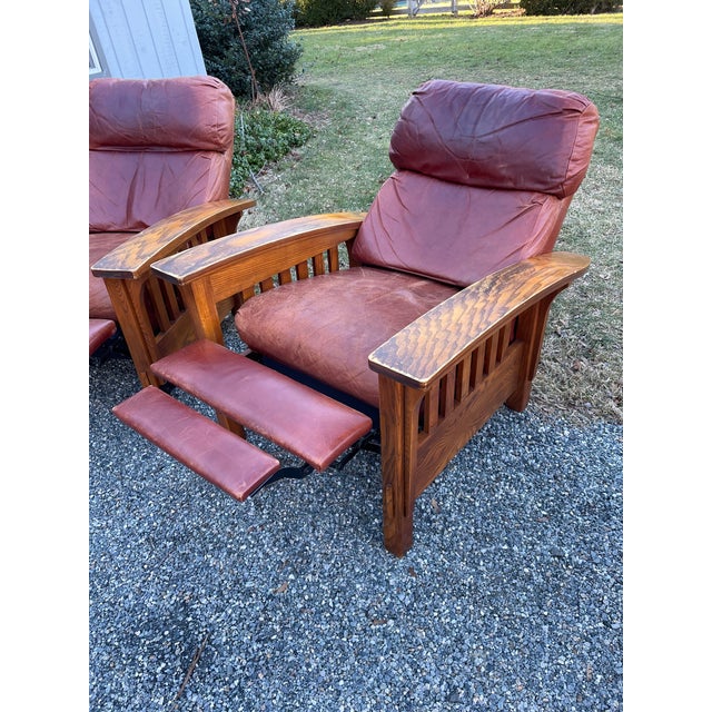 A Pair of Vintage Sam Moore Oak Mission Leather Recliners Chairish