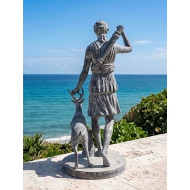 Classical Cast Iron Statue of Diana the Huntress With Stag For Sale - Image 11 of 12