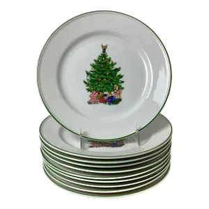 Mid 20th Century Kronester Bavaria Christmas Tree Dinner Plates - Set of 10