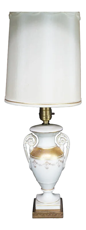 Mid Century Porcelain Neoclassical Boudoir Vanity Trophy Urn Lamp