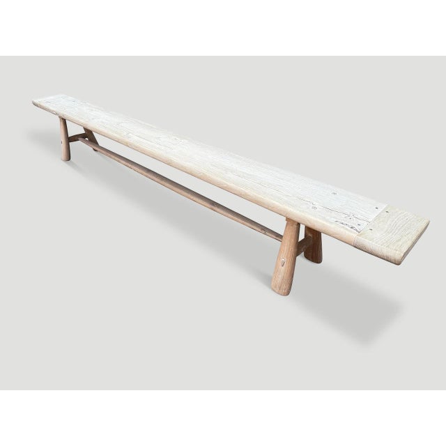 Andrianna Shamaris Impressive Milky Toned Teak Wood Long Bench For Sale - Image 10 of 18