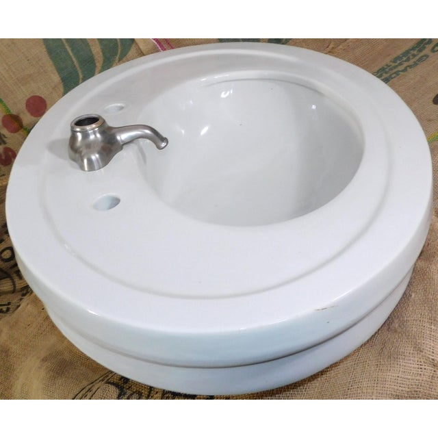 White Antique 1918 Trenton Potteries Company Impervio Large Vitreous China Pedestal Sink With Rare Faucet For Sale - Image 8 of 18