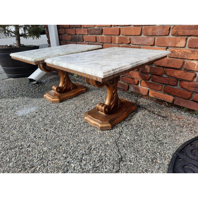Gold Mid 20th Century Italian Marble Top Side Tables - Set of 2 For Sale - Image 8 of 13