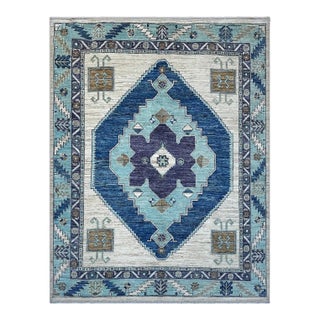 Aqua & Blue Anatolian Medallion Rug 8x10 For Sale