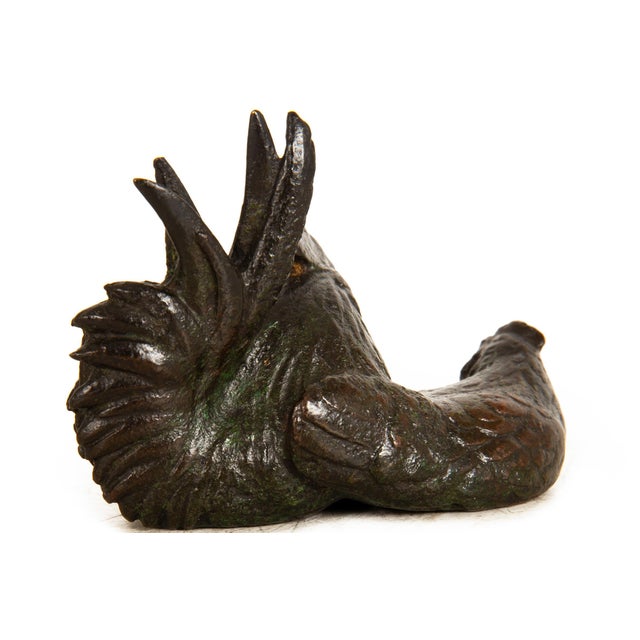 Japanese Meiji Period Bronze Okimono Sculpture of Rooster & Hen For Sale - Image 6 of 10