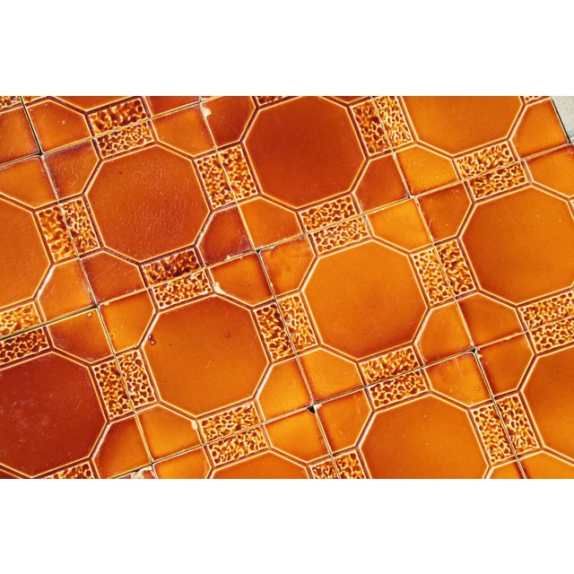 1910s Portuguese Art Deco Glazed Tiles Set of 30 Large Amber Brown Geometric Antique For Sale - Image 10 of 18