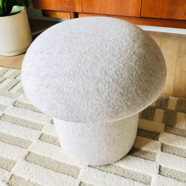 Textile Mushroom Ottoman in Ivory Melange Wool For Sale - Image 7 of 11