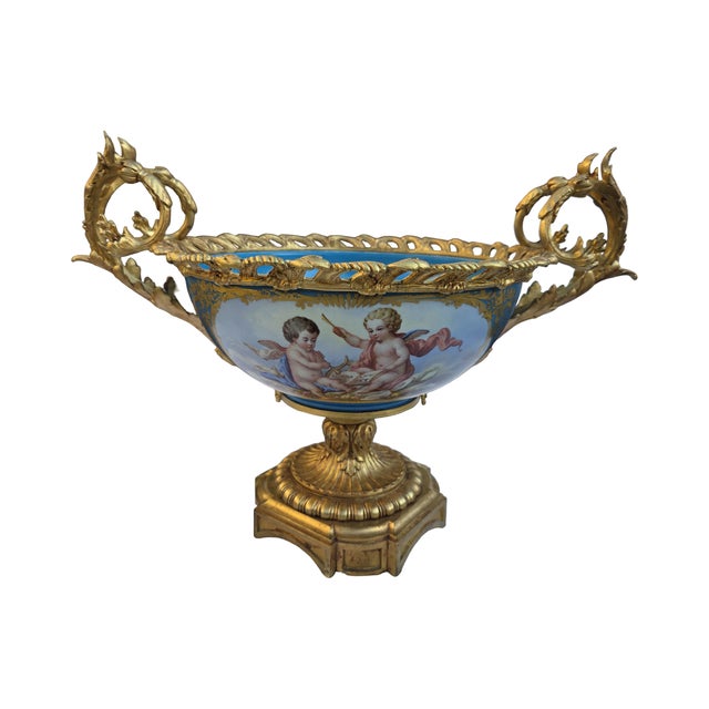 Turquoise Antique French Napoleon Ill Sevres Style Porcelain & Ormolu Centerpiece Bowl For Sale - Image 8 of 8
