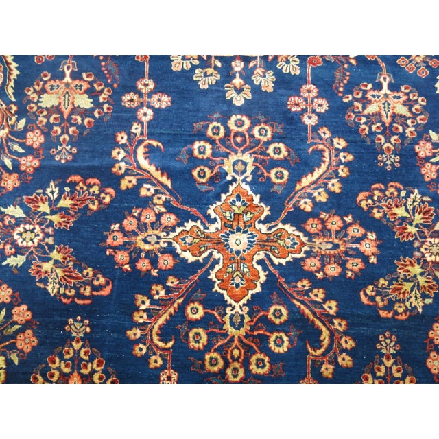 Textile Antique Zabihi Collection Royal Blue Mohajeran Persian Sarouk Rug - 7'1" x 10'6" For Sale - Image 7 of 9