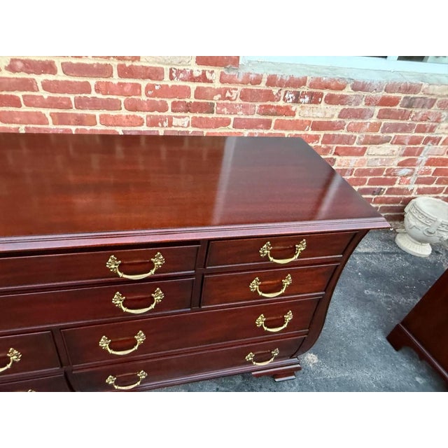 Art Deco Henkel Harris Solid Mahogany Bombe Style Dresser For Sale - Image 3 of 17