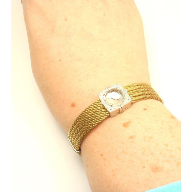 Contemporary CHARRIOL 18K GOLD AND STEEL WIRE DIAMOND WHITE TOPAZ CELTIC BRACELET For Sale - Image 3 of 11
