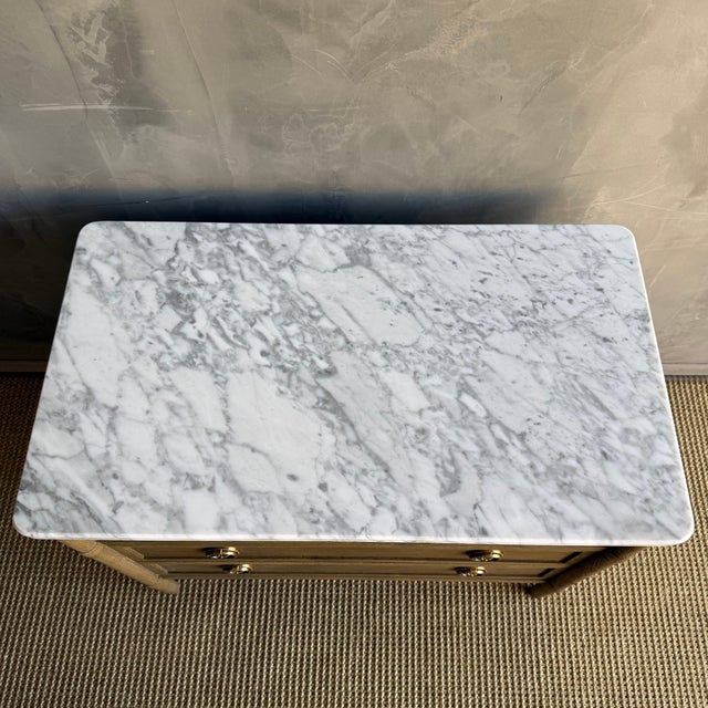 Marie Classic White Oak 3 Drawer Night Stand With White Marble Top Montana Brown For Sale - Image 13 of 14