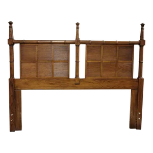 1970s Pecan Wood Faux Bamboo Queen Headboard