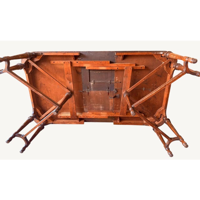 Brown Antique 1920s Federal Hepplewhite Walnut Dining Table 16" Leaf Self-Storing For Sale - Image 8 of 18