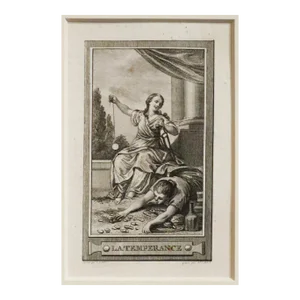 1780s French Engraving, La Temperance (Temperance), Matted