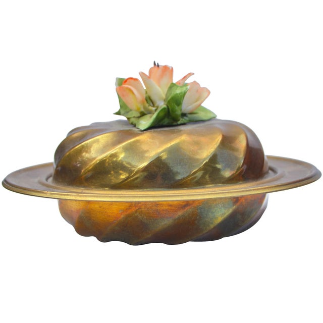 Mid 20th Century Porcelain Floral-Pattered Brass Accent For Sale - Image 5 of 5