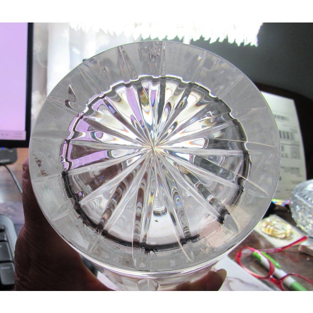 Glass Mid 20th Century 12" Cylinder Shaped Cut Crystal Glass Vase For Sale - Image 7 of 13