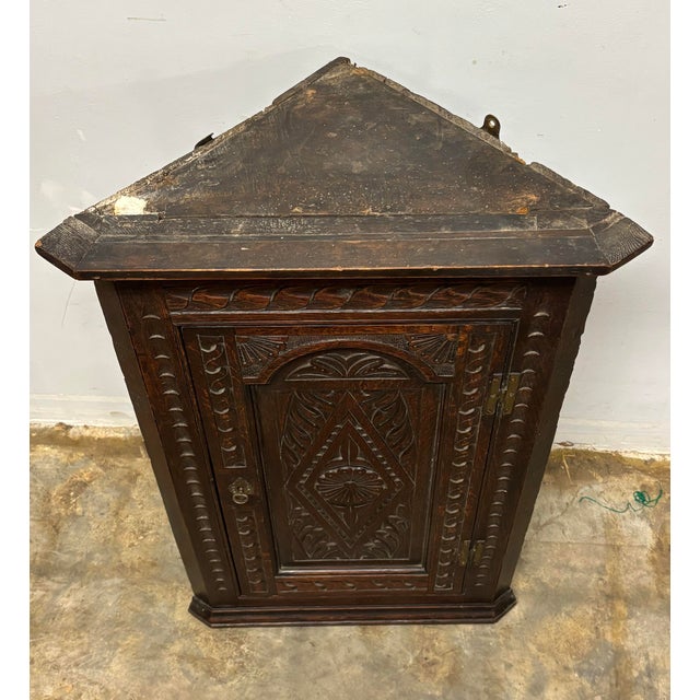Antique English Oak Corner Cabinet For Sale - Image 4 of 7