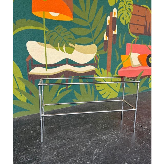Chrome Postmod Chrome Faux Bamboo & Smoked Glass Console Table For Sale - Image 8 of 11