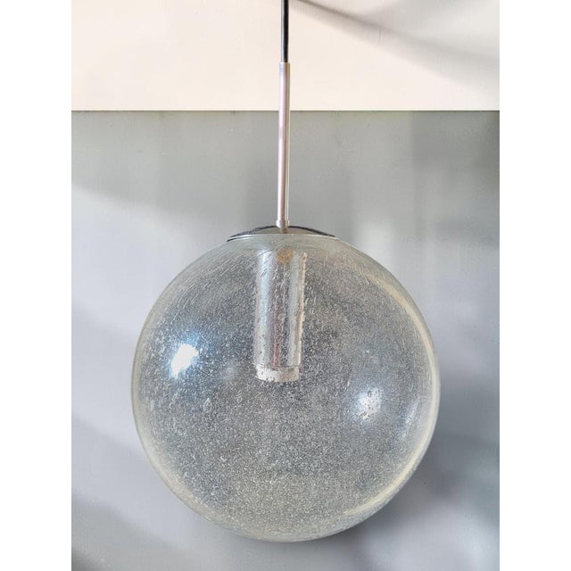 Mid-Century Modern Globe Pendant Light in Blown Bubble Glass and Chrome Frame, Germany, 1970s For Sale - Image 3 of 9