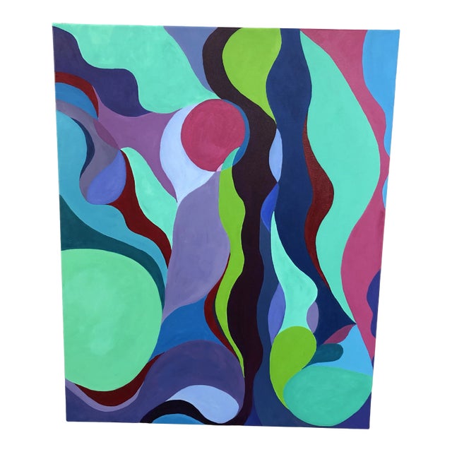 Abstract Original Painting in Fuchsia and Turquoise For Sale