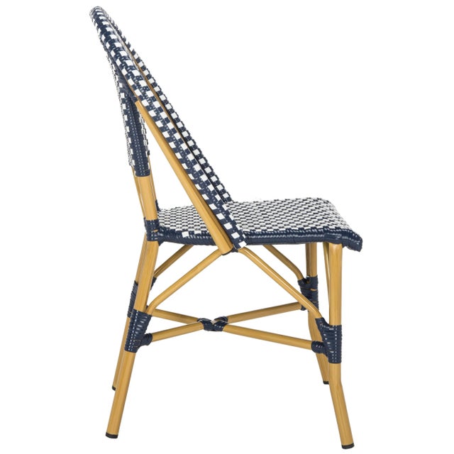 Indoor-Outdoor French Bistro Stacking Side Chair in Navy & White & Light Brown - a Pair For Sale - Image 4 of 8