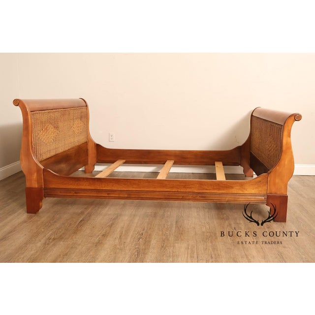 Wood Lexington Cherry And Wicker Queen Sleigh Bed For Sale - Image 7 of 18