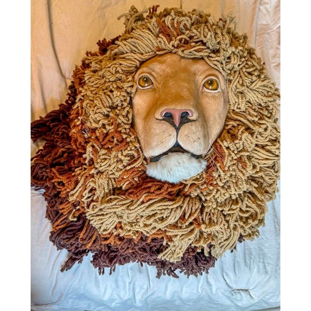 Textile Vintage Faux Lion Head Taxidermy Wall Decor For Sale - Image 7 of 10