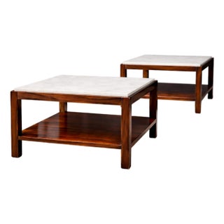 Sergio Rodrigues Pair of Brazilian Rosewood and White Marble Side Tables, Brazil, 1960s- Lot 866 For Sale