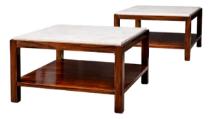 Sergio Rodrigues Pair of Brazilian Rosewood and White Marble Side Tables, Brazil, 1960s- Lot 866