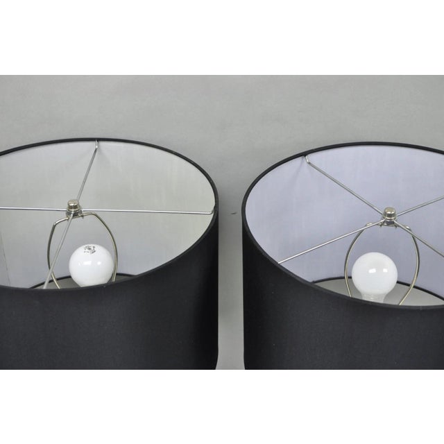 Contemporary Modern Gray Porcelain Leaf Leaves Chrome Table Lamps - A Pair For Sale - Image 10 of 17
