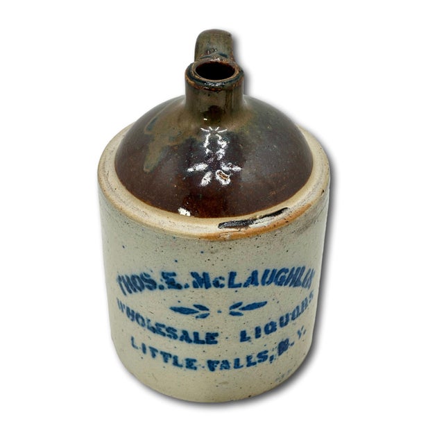 Nice Small Antique 1/2 Gallon Size Stoneware Wholesale Liquor Merchants Jug From Little Falls New York For Sale - Image 11 of 18