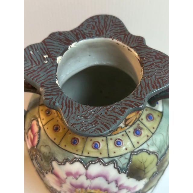 Early 20Th Century Asian Japanese Hand Painted Imperial Nippon Floral Handle Marriage Vase For Sale - Image 9 of 16