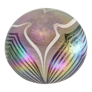 Vintage Hand Blown Aurene Iridescent Studio Art Glass Pulled Feather Paperweight