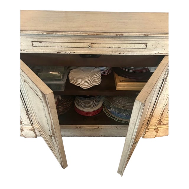 1990s 1990s Ethan Allen Emanuel Demilune Sideboard Console Buffet Credenza Distressed For Sale - Image 5 of 13