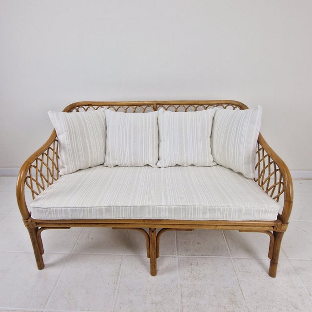 Mid-Century Italian Rattan & Bamboo Settee, 1970 For Sale - Image 4 of 16