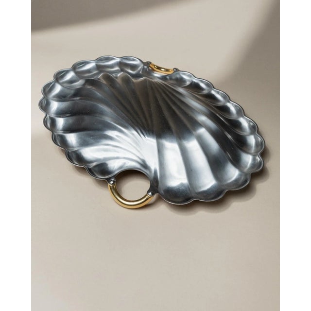 Vintage Shell Tray in Stainless Steel with Gilt Details from Becchetti, Italy, 1980s For Sale - Image 10 of 11