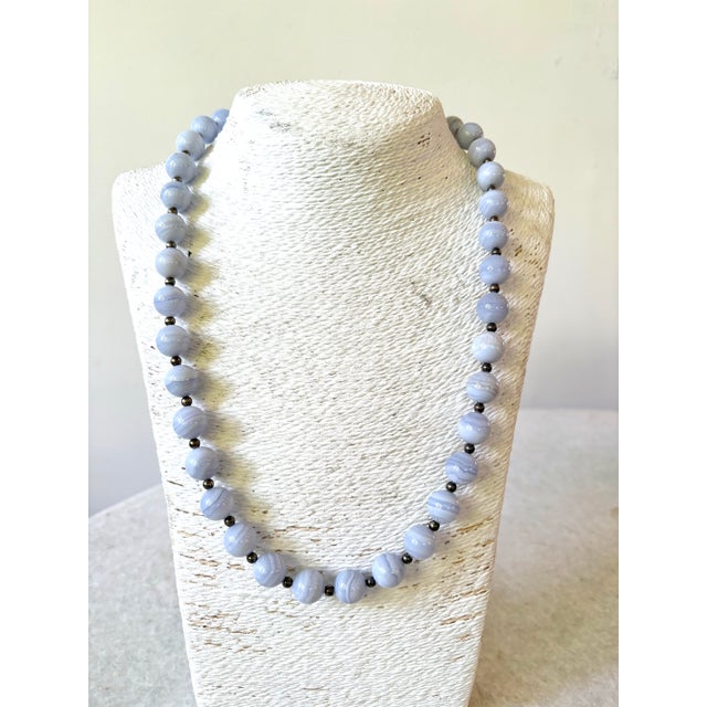 Contemporary Blue Lace Agate Sterling Silver Milor Necklace 12mm Italy For Sale - Image 3 of 3