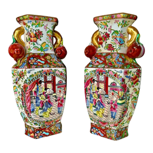 Pair Chinese Export Rose Medallion Porcelain Vases