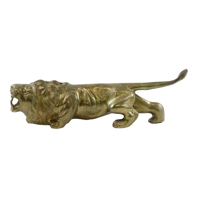Vintage Large Brass Sculpture of a Lion For Sale