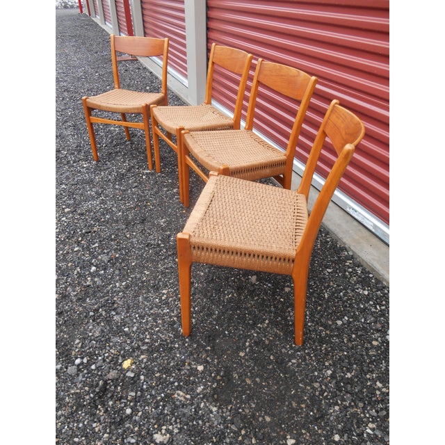 MidCentury Danish Modern Sweden Woven Rope Cord Teak Dining Chairs
