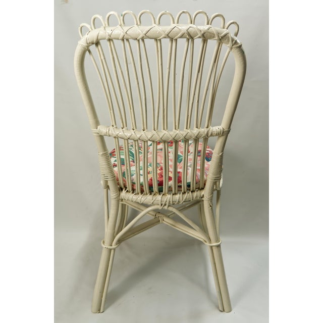 White Wicker Accent Chairs With Floral Cushions a Pair For Sale - Image 4 of 9