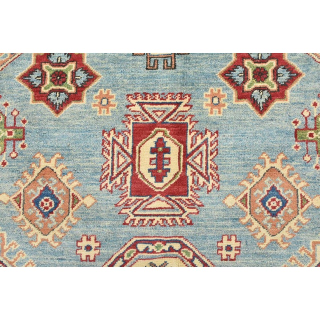Kazak Rug 8'5'' X 9'7'' Blue Wool Tribal Hand-Knotted Oriental Carpet For Sale - Image 9 of 12