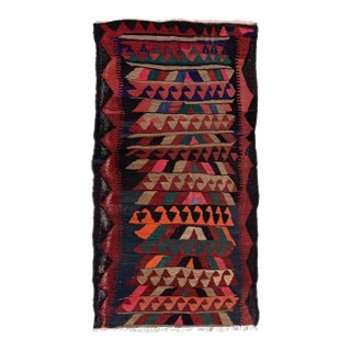 1960s Vintage Turkish Kilim Multicolor Handmade Tribal Wool Rug For Sale