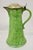 Antique Gothic Renaissance Green Ceramic Pitcher with Brass Soldier Armor Lid. Circa Late 19th Century. Measurements: 12"...