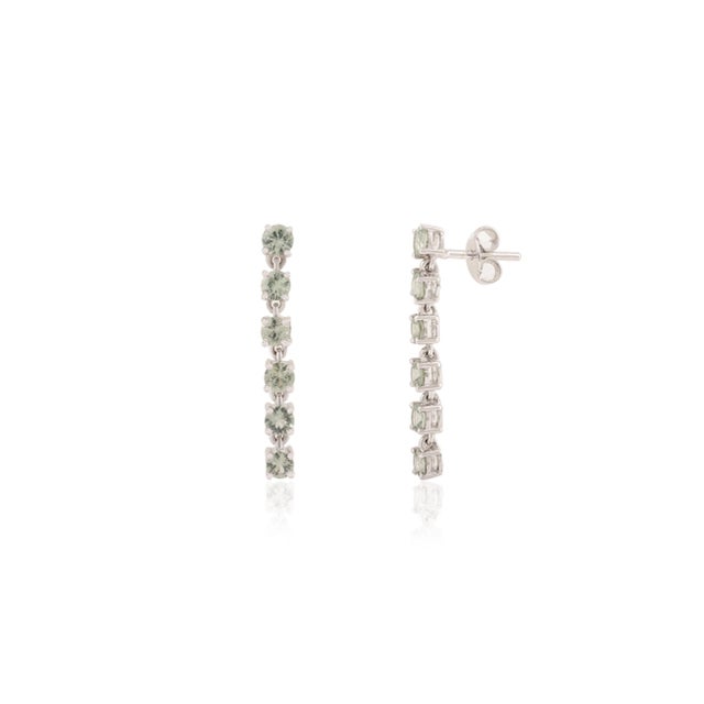 Art Deco Vivid 2.27ct Green Amethyst Drop & Dangle Earrings in 14k White Gold- A Pair For Sale - Image 3 of 7